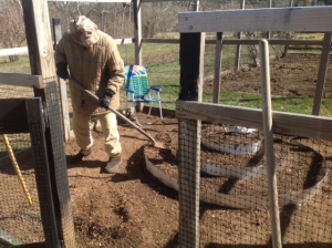 Howie at work on his pyramidal strawberry bed